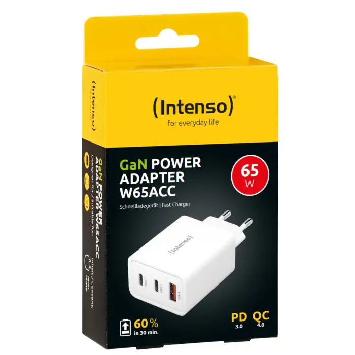 Intenso 65W GaN power supply with 2xUSB-C and 1xUSB-A connector W65ACC