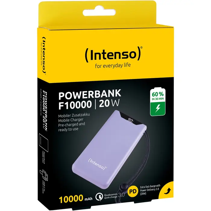 Intenso Powerbank F10000 Purple (purple, 10,000 mAh, PD 3.0, Quick Charge 3.0)