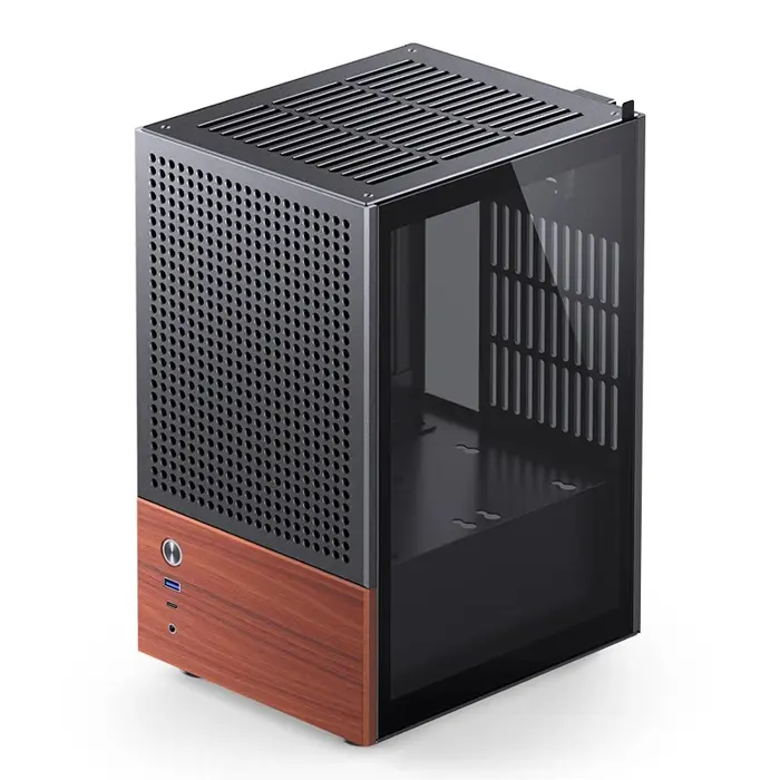 Jonsbo T6 PC Case, Mini-Tower, Mini-ITX, Tempered Glass, Wood, black