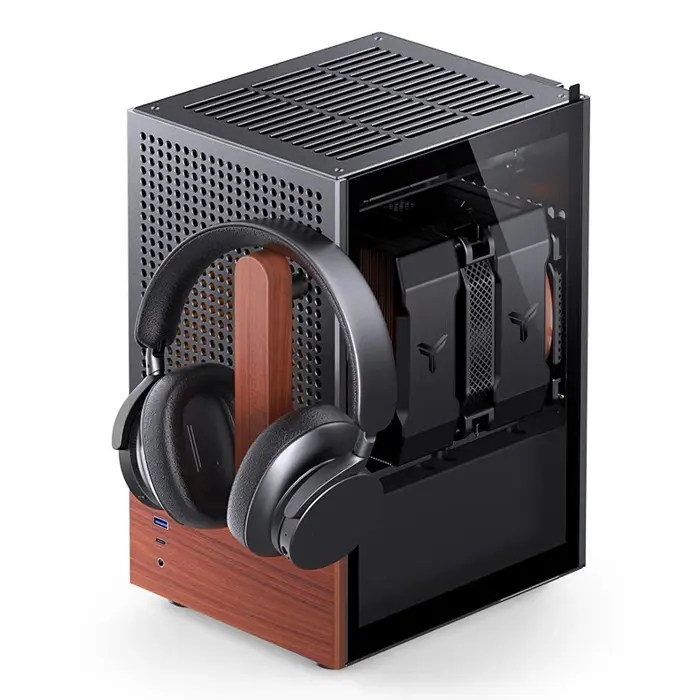 Jonsbo T6 PC Case, Mini-Tower, Mini-ITX, Tempered Glass, Wood, black