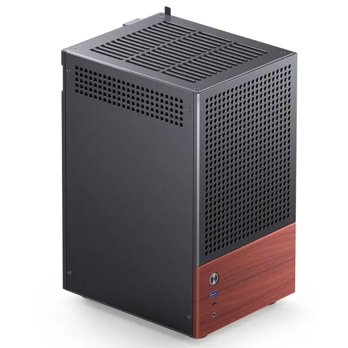 Jonsbo T6 PC Case, Mini-Tower, Mini-ITX, Tempered Glass, Wood, black