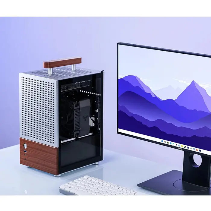 Jonsbo T6 PC Case, Mini-Tower, Mini-ITX, Tempered Glass, Wood - Silver