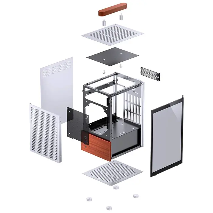 Jonsbo T6 PC Case, Mini-Tower, Mini-ITX, Tempered Glass, Wood - Silver