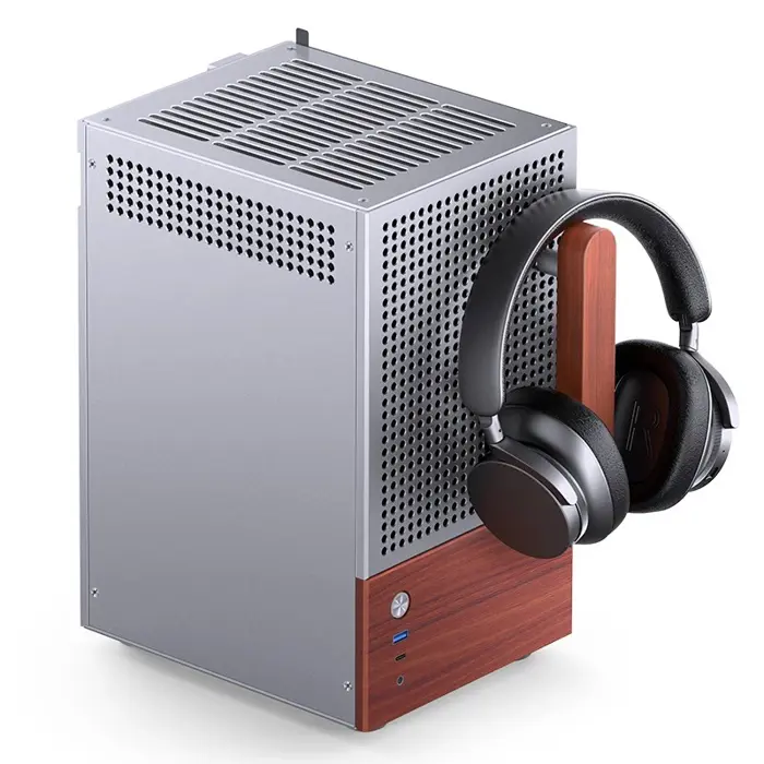 Jonsbo T6 PC Case, Mini-Tower, Mini-ITX, Tempered Glass, Wood - Silver