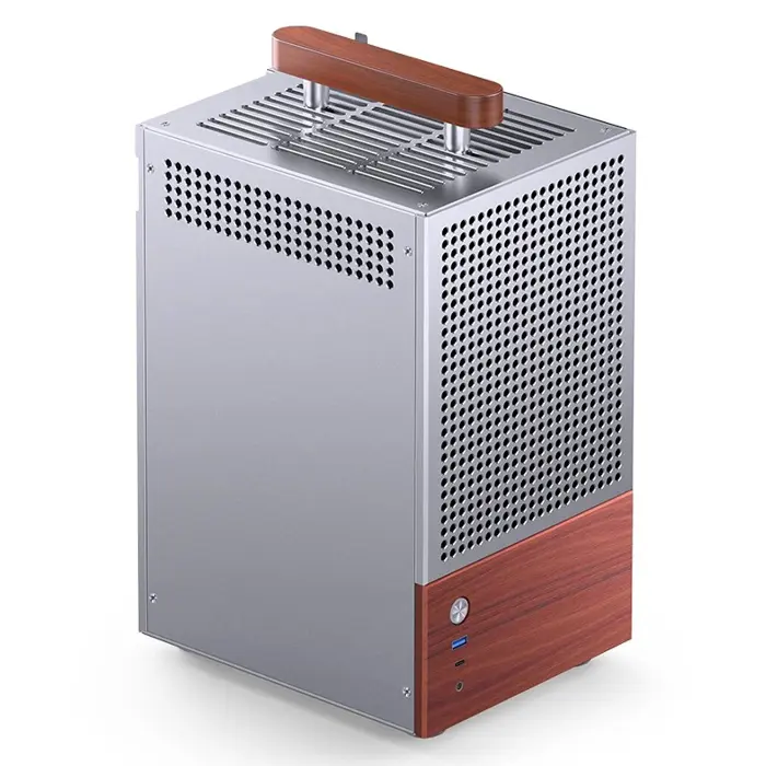 Jonsbo T6 PC Case, Mini-Tower, Mini-ITX, Tempered Glass, Wood - Silver