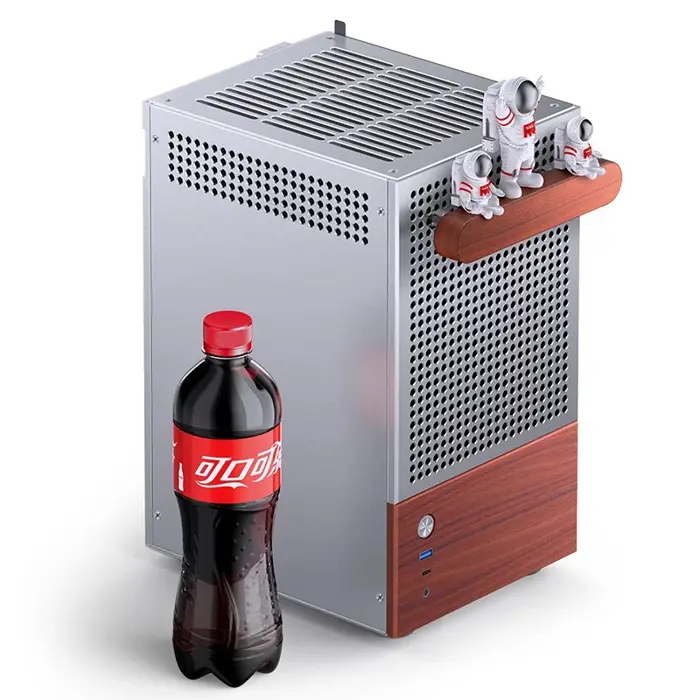 Jonsbo T6 PC Case, Mini-Tower, Mini-ITX, Tempered Glass, Wood - Silver