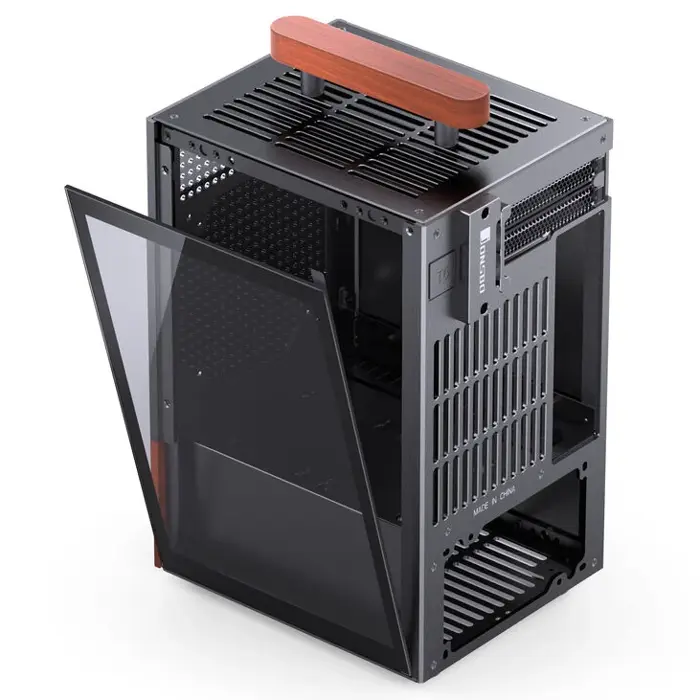 Jonsbo T6 PC Gehäuse, Mini-Tower, Mini-ITX, Tempered Glass, Holz - black-T6 BLACK