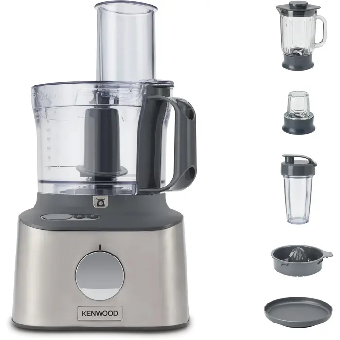 Kenwood MultiPro Compact+ food processor, silver, 800 watts, integrated scale, blender attachment and Blend-Xtract 2GO