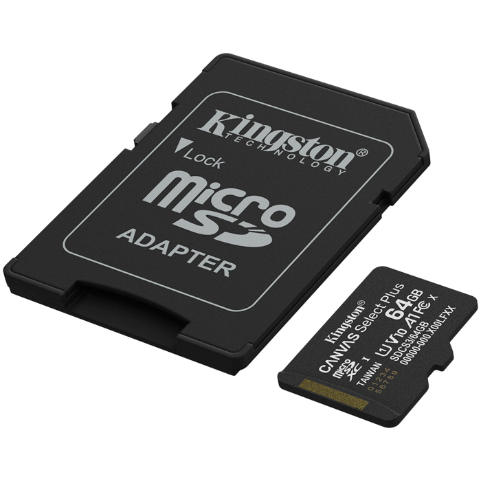 Kingston 64GB microSDXC Canvas Select Plus Gen3 100MB/s A1 Card + Adapter