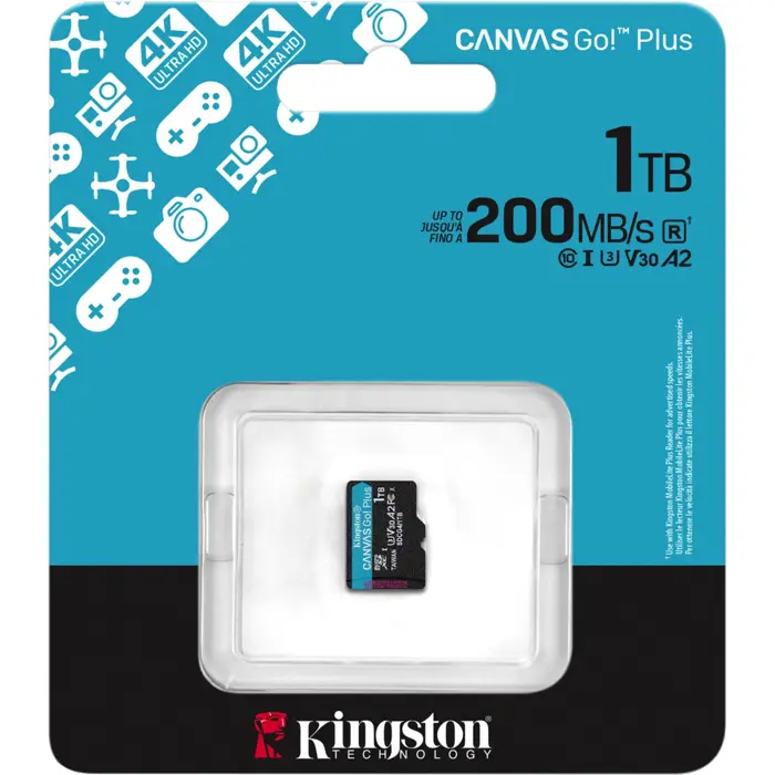 Kingston Canvas Go! Plus 1 TB microSDXC memory card, black, UHS-I U3, Class 10, V30, A2