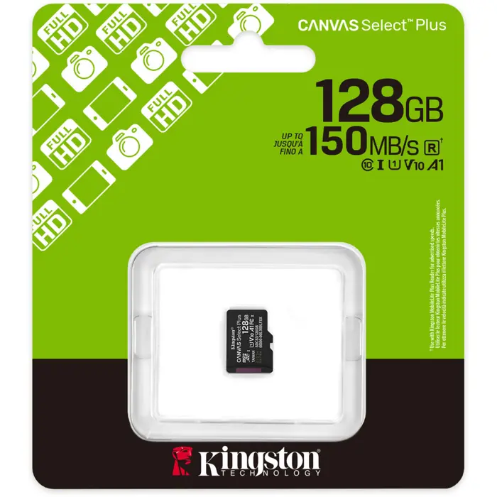 Kingston Canvas Select Plus 128 GB MicroSDXC memory card, black, UHS-I U1, Class 10, V10