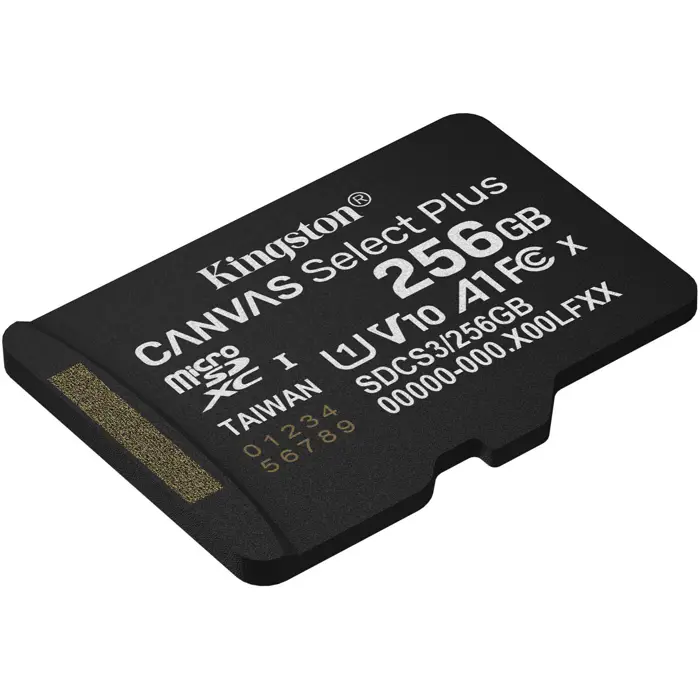 Kingston Canvas Select Plus 256 GB MicroSDXC memory card, black, UHS-I U1, Class 10, V10
