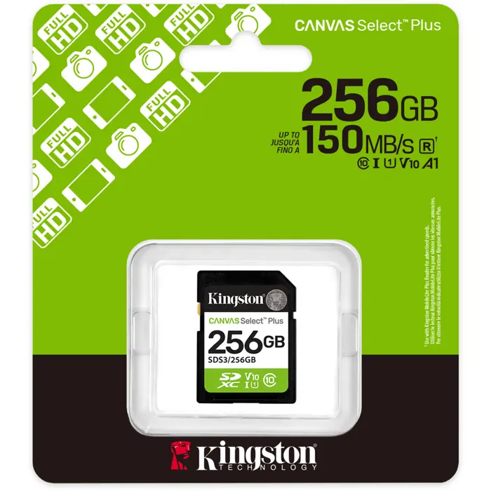 Kingston Canvas Select Plus 256 GB SDXC memory card UHS-I U1, Class 10, V10