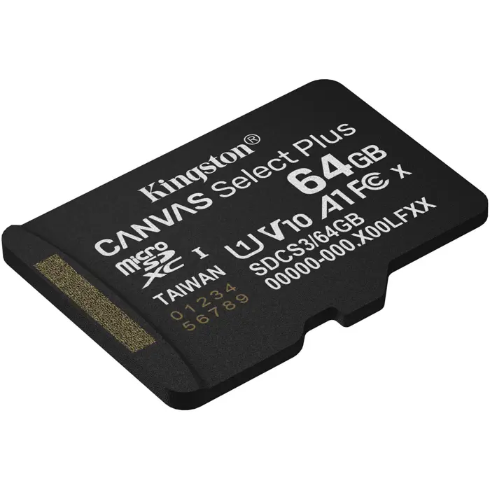 Kingston Canvas Select Plus 64 GB MicroSDXC memory card, black, UHS-I U1, Class 10, V10