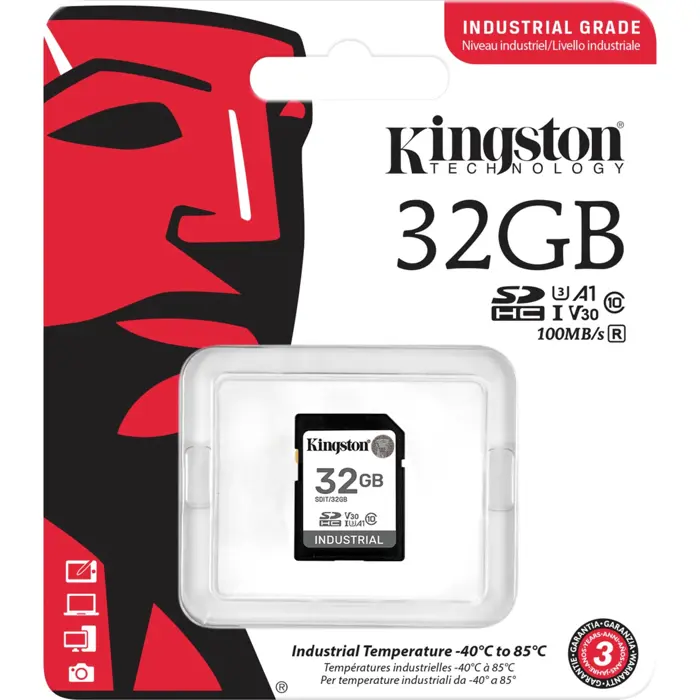 Kingston Industrial 32GB SDHC Memory Card (Black, UHS-I U3, Class 10, V30, A1)