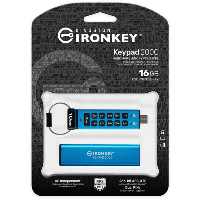 Kingston IronKey Keypad 200 16 GB, USB stick USB-C 3.2 Gen 1