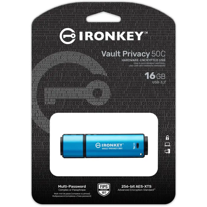 Kingston IronKey Vault Privacy 50 16GB USB Stick (light blue/black, USB-C 3.2 Gen 1)