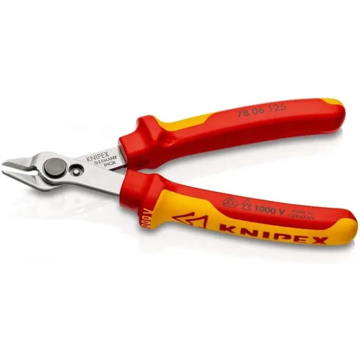 KNIPEX Electronic Super Knips 78 06 125, electronics pliers (red/yellow, with opening spring and opening limitation)