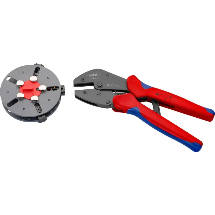 KNIPEX MultiCrimp 97 33 01, with interchangeable magazine, crimping pliers (red/blue, incl. 3 crimping inserts)