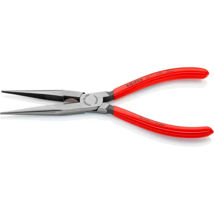KNIPEX needle nose pliers with cutting edge 26 11 200, stork beak pliers, gripping pliers (red/blue, serrated gripping surfaces, length 200mm)
