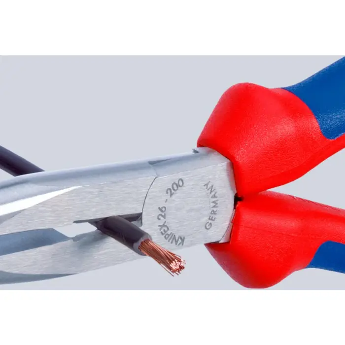 KNIPEX needle nose pliers with cutting edge 26 11 200, stork beak pliers, gripping pliers (red/blue, serrated gripping surfaces, length 200mm)