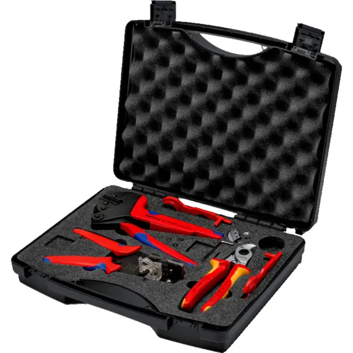 KNIPEX Photovoltaic Tool Case, for MC4 Solar Connectors, Black Tool Set, 7-piece Assortment, for Cables up to 10mm2