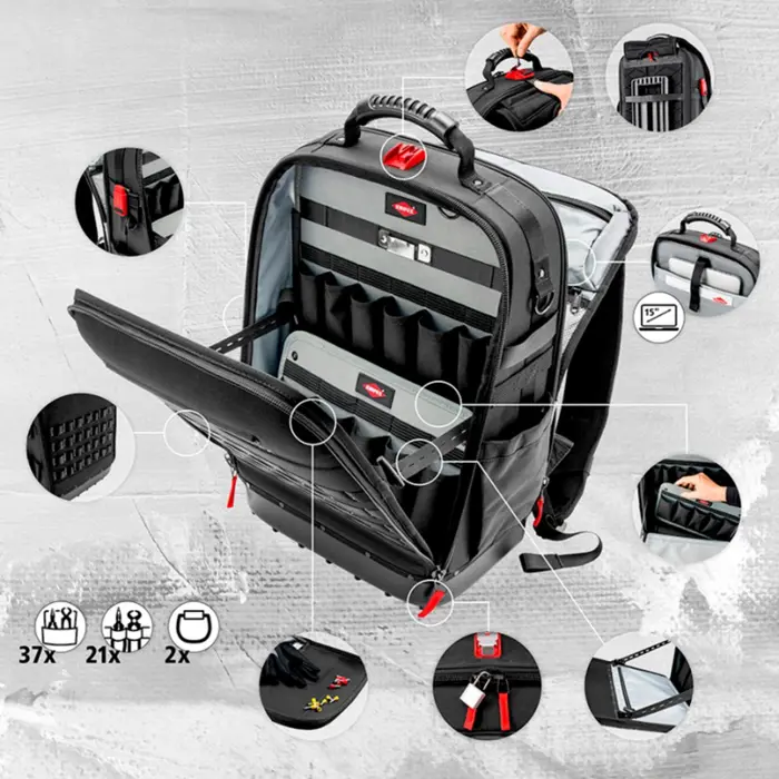 Knipex Tool Backpack Modular X18 Electric (black, 22-piece assortment)