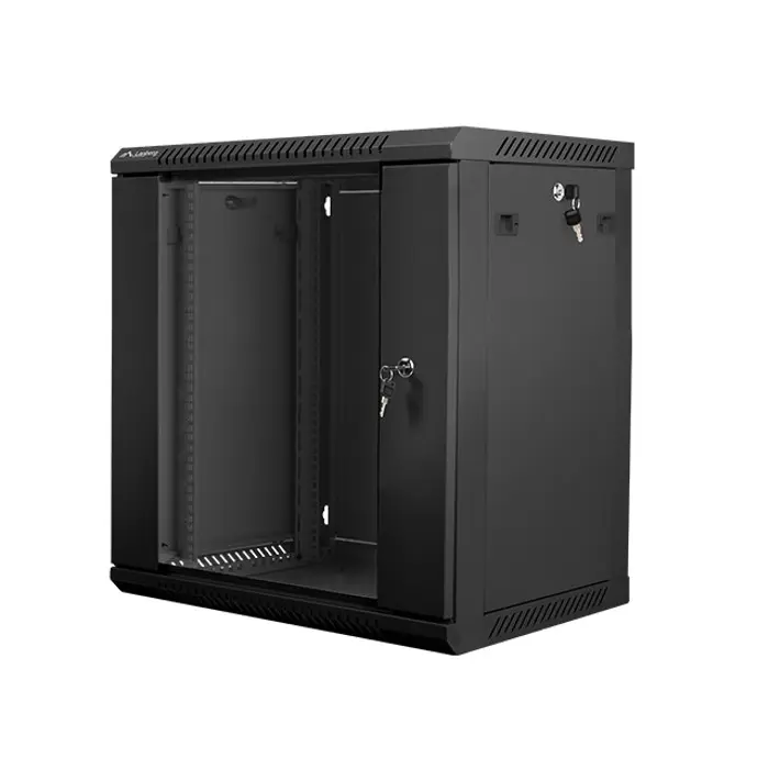 Lanberg wall-mounted installation rack cabinet 19'' 12U 600x450mm black (glass door)