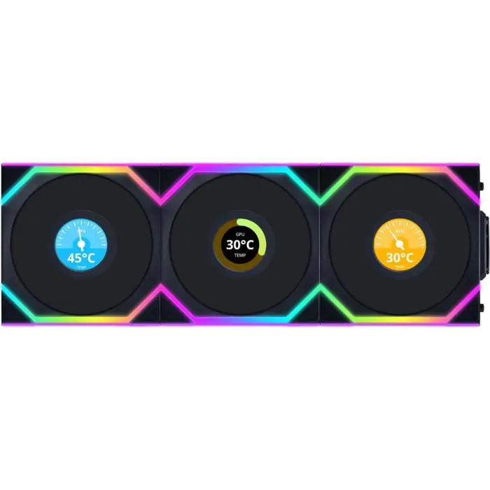 Lian Li UNI FAN SL Wireless LCD Fan, ARGB, PWM, 3-Pack incl. Controller - Reverse Blade, 120 mm, black