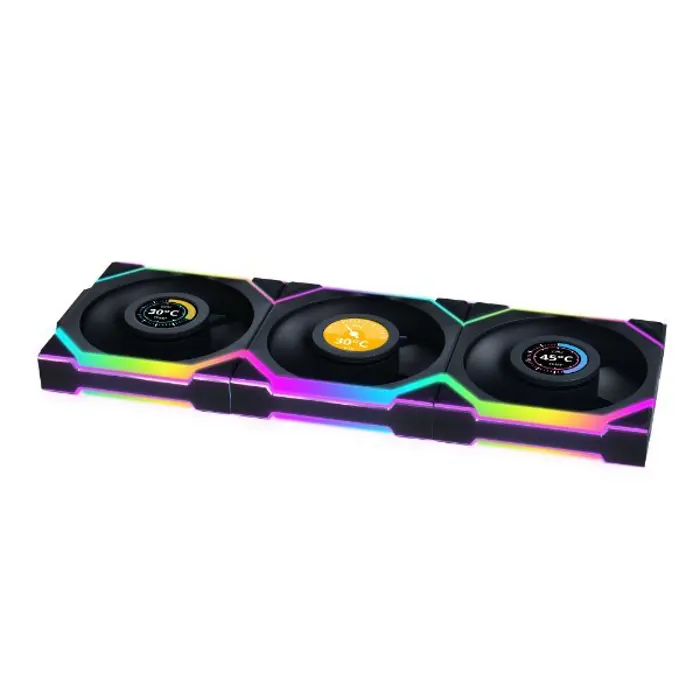 Lian Li UNI FAN SL Wireless LCD Fan, ARGB, PWM, 3-Pack incl. Controller - Reverse Blade, 120 mm, black