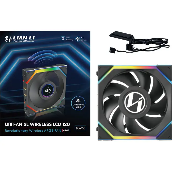 Lian Li UNI FAN SL Wireless LCD Lüfter, ARGB, PWM - 120 mm, black-12SLLCD1W1B