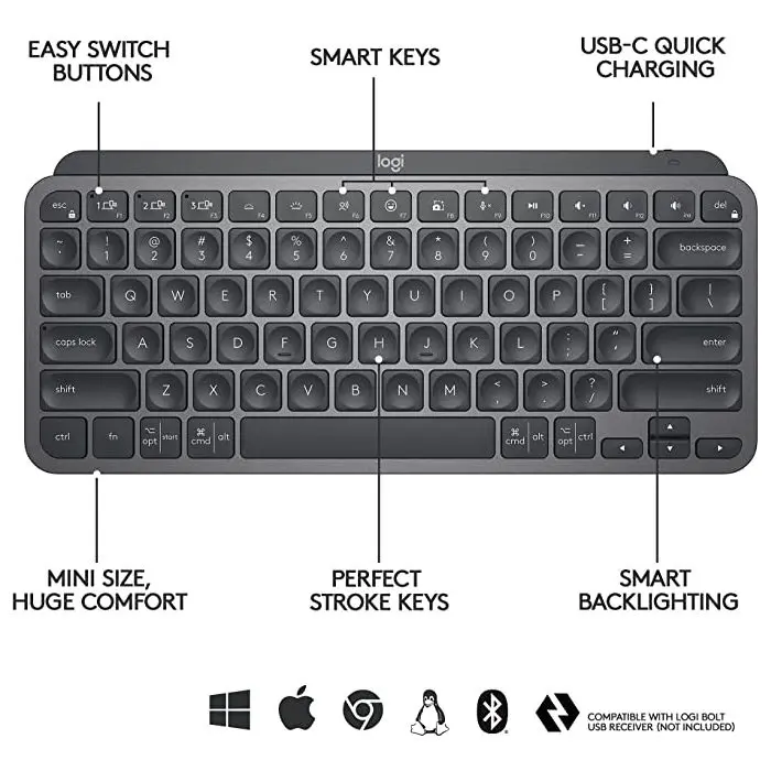 Logitech keyboard MX Keys Mini, graphite color, SLO Mr.