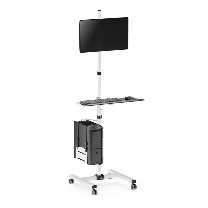 Maclean professional stand trolley, mobile computer workstation on wheels, max 17"-32", max 20kg, MC-793 W