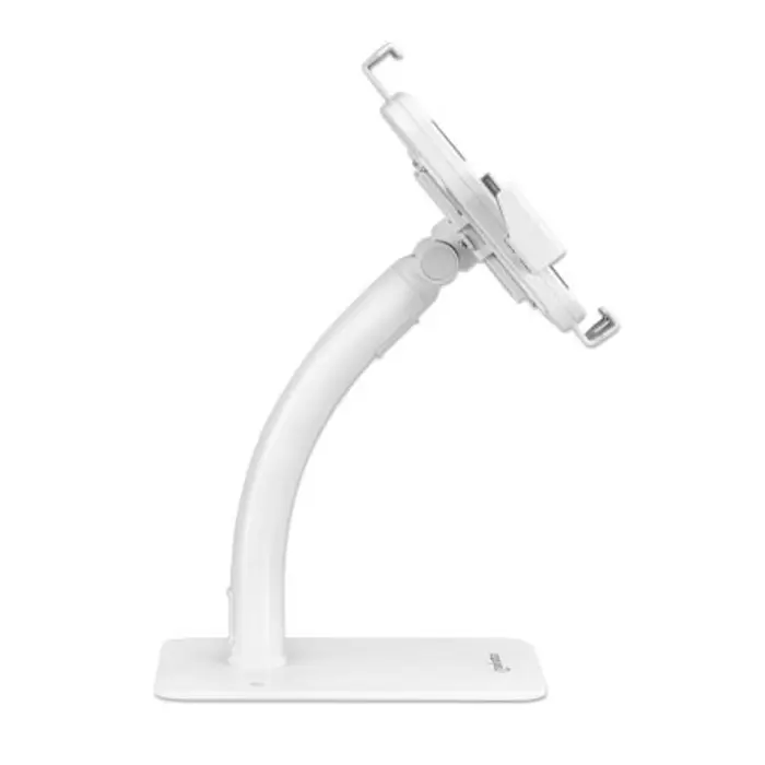 Manhattan Desktop Kiosk Stand (Anti theft) for Tablet and iPad, Universal, 360° Rotation, Tilt +20° to -110°, White, Lockable, Countertop Holder for 7.9" to 11" Tablets, Extendable clamps: height 200