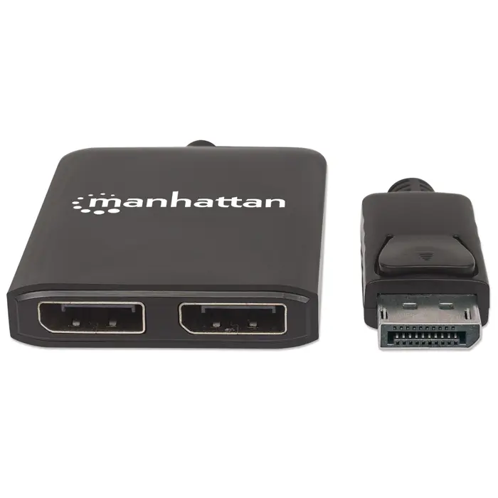 Manhattan DisplayPort 1.2 to 2-Port DisplayPort 1.2 Splitter Hub with MST, 4K@30Hz, USB-A Powered, Video Wall Function, Black, Three Year Warranty, Blister