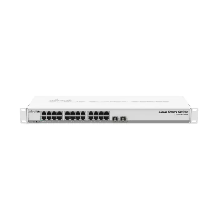 Mikrotik Cloud Smart Switch CSS326-24G-2S+RM, 24 × Gigabit Ethernet ports, 2×SFP+ cages, 1U rackmount kućište, PSU