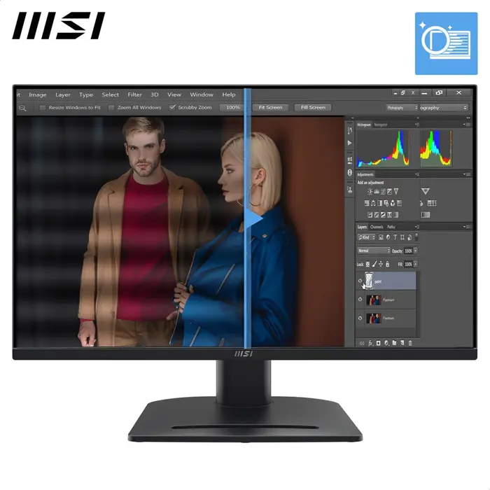 MSI Pro MP275QPG 27 Inch Monitor, QHD (2560 x 1440), 100Hz, IPS, 1ms, 2x HDMI 2.0b, 1x DP 1.2a output, Built-in Speakers, Anti-Glare, Anti-Flicker, Less Blue light, TÜV Certified, VESA, Kensington, 4-
