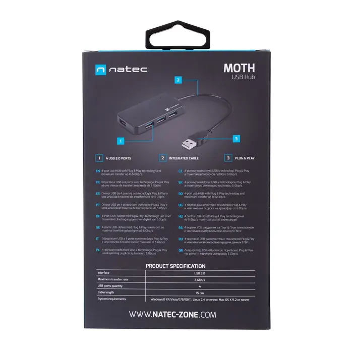 NATEC Hub USB 3.0 Moth (4 ports, black)