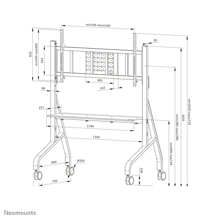 Neomounts BOS 65"-110" 1TFT Höhenverstellb. sw Max.125KG