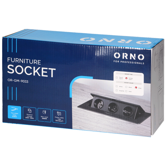 Orno Produžni kabel sa 3 x Schuko utičnice, ugradbena - OR-GM-9033(GS)/G