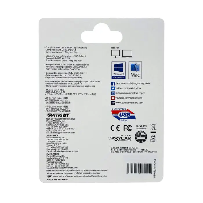 Patriot 256GB 120MB/s Supersonic Rage Lite USB 3.2 memory stick