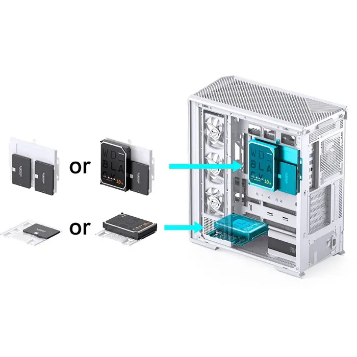 PC Case Jonsbo D400, ATX, Tempered Glass - White