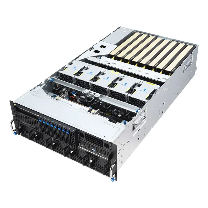 Platforma Asus Rack (4U) ESC8000A-E13X AMD EPYC 9005 (8xNVMe, 2xM.2, 2x10Gbe, 8xQSFP, IPMI, R3200W)