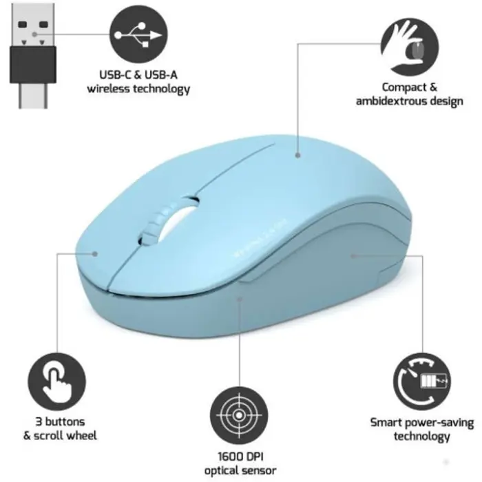 Port miš OFFICE bežični USB-A/USB-C,svijetlo-plava