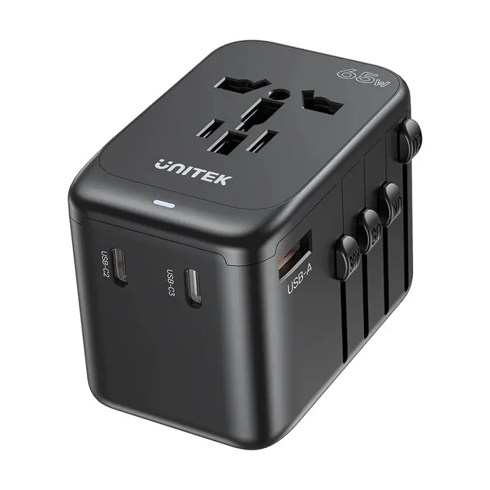 Power charger - Unitek 65W Universal Travel Adapter (P1122ABK01) | 1xUSB-A 3xUSB-C 1xAC