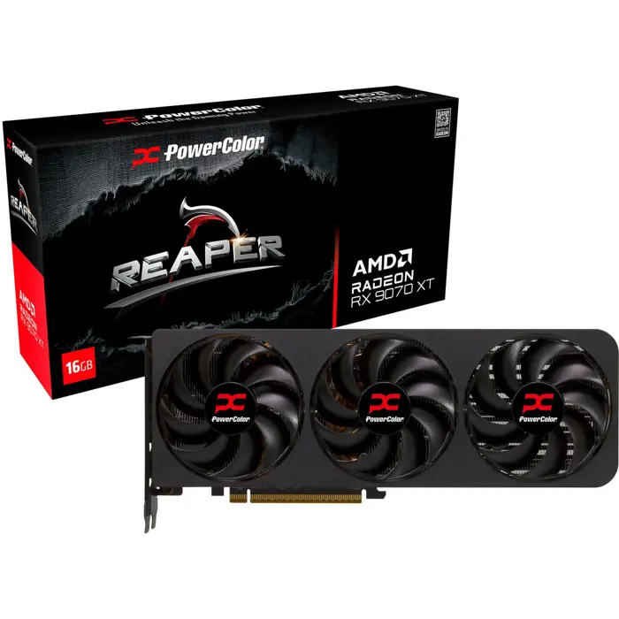 PowerColor Radeon RX 9070 XT Reaper 16GB, graphics card black, RDNA4, GDDR6, 3x DisplayPort, 1x HDMI