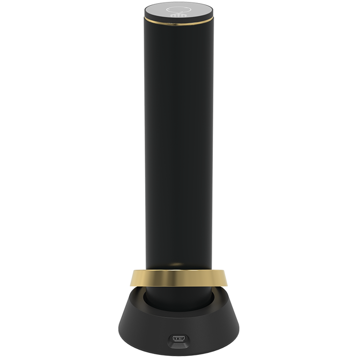 Prestigio Maggiore, smart wine opener, 100% automatic, opens up to 70 bottles without recharging, foil cutter included, premium design, 480mAh battery, Dimensions D 48*H228mm, black + gold color.
