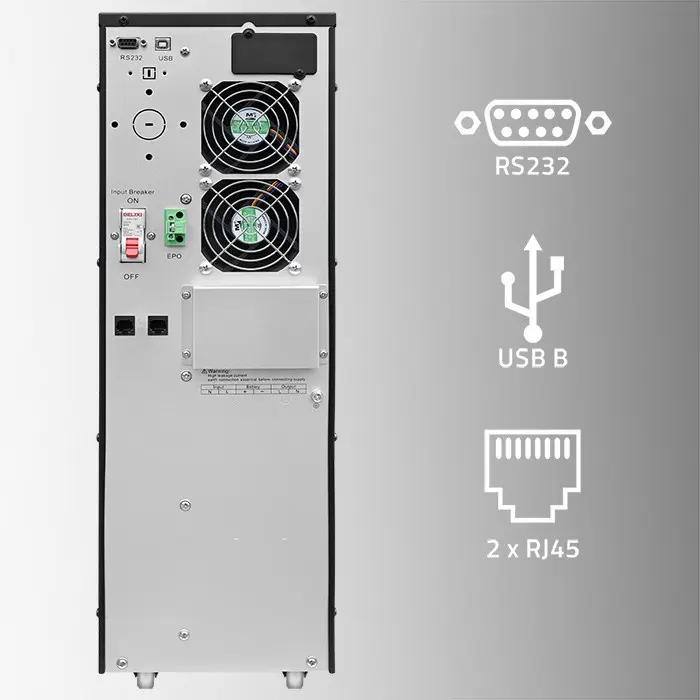 Qoltec 52284 Uninterruptible Power Supply UPS | 10kVA | 10000W | Power factor 1.0 | LCD | EPO | USB | On-line