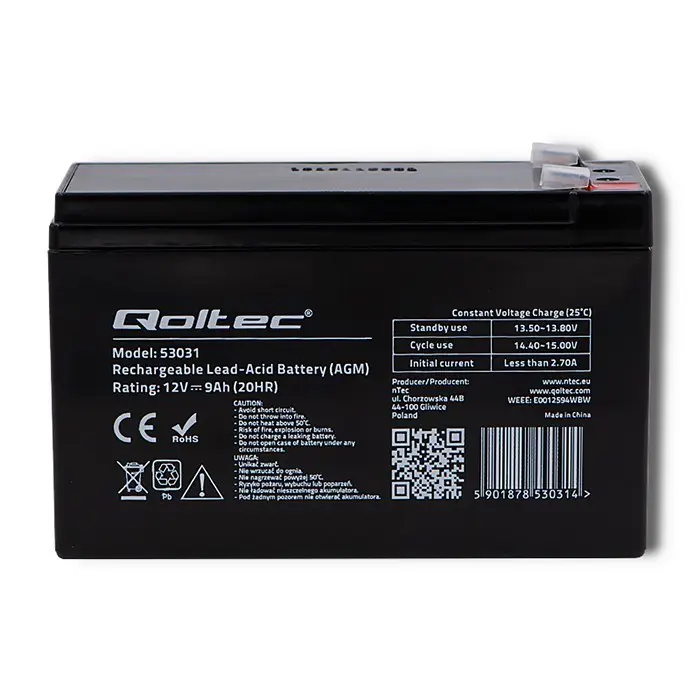 Qoltec 53031 AGM battery | 12V | 9Ah | max 135A