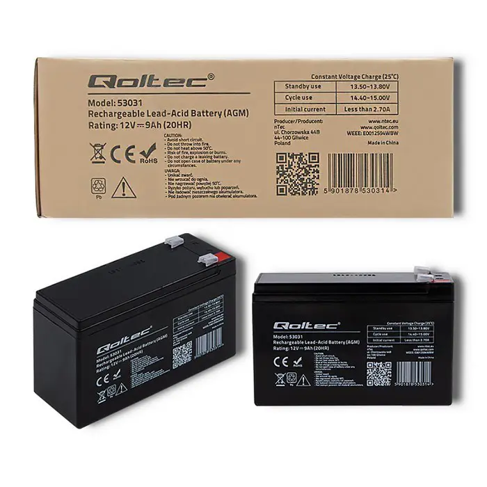 Qoltec 53031 AGM battery | 12V | 9Ah | max 135A